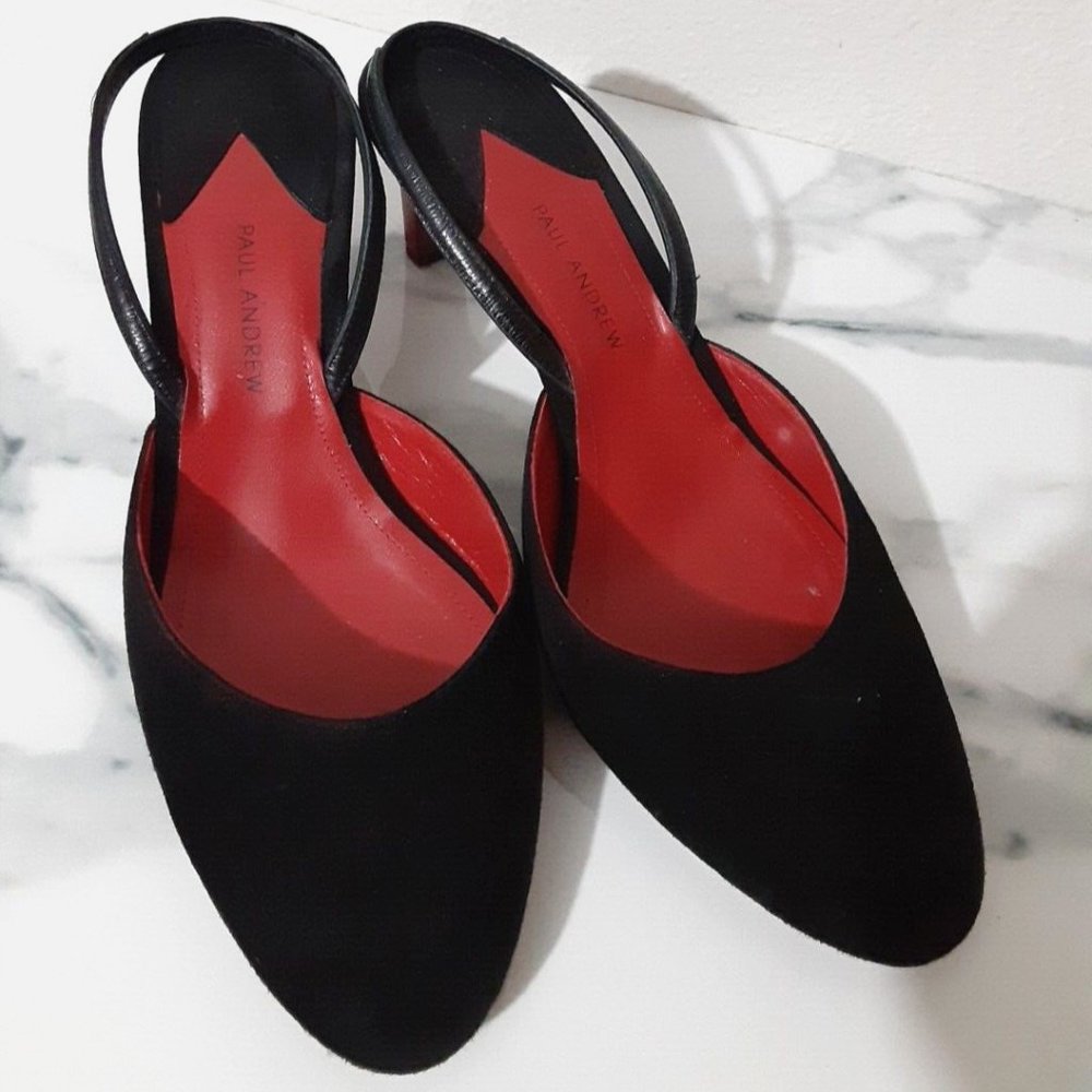 Paul Andrew Heels Striped Slingback Shoes Black Classic Slip On Size 38.5 Italy